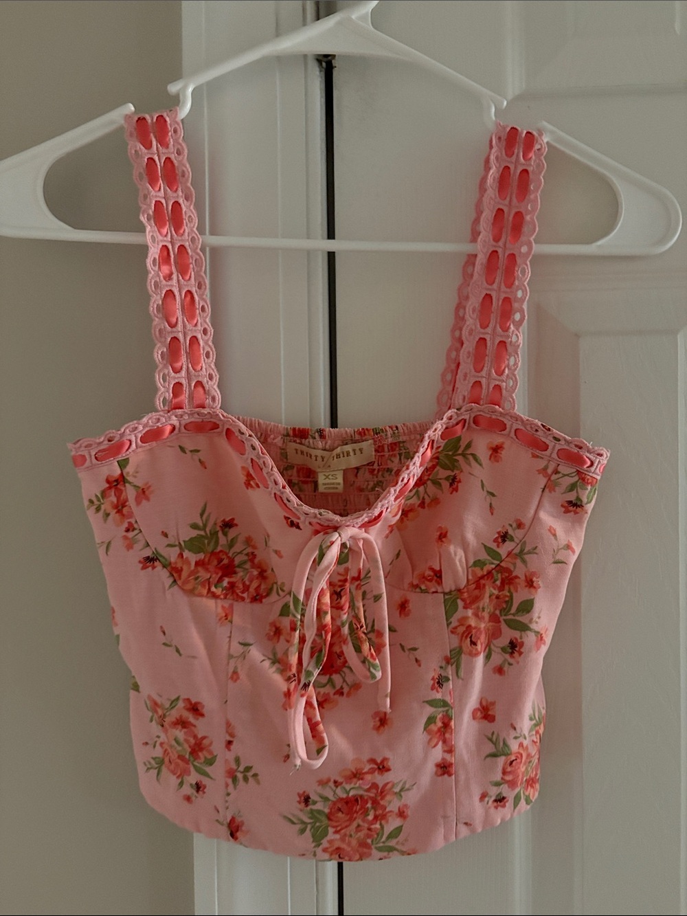 Pink Floral Tie-Front Cropped Tank Top